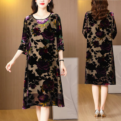 2024 Summer New Floral Print Chiffon Casual Midi Dress Women Elegant Loose Chic Pretty Dress Red Vintage Festival Party Dresses