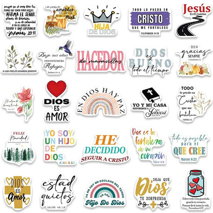 50pcs Spanish Jesus Christian Bible Verse Stickers Aesthetic Graffiti Decals For Laptop Luggage Scrapbook Fridge Phone Sticker