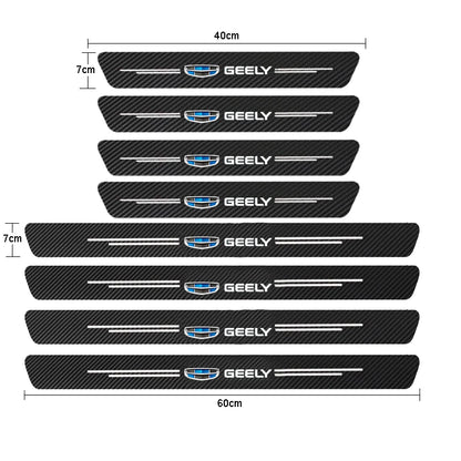 Car Door Threshold Scuff Plate For Geely Atlas Coolray Emgrand EC7 EC8 X7 EX7 CK2 CK3 GL GS Carbon Fiber Trunk Bumper Stickers