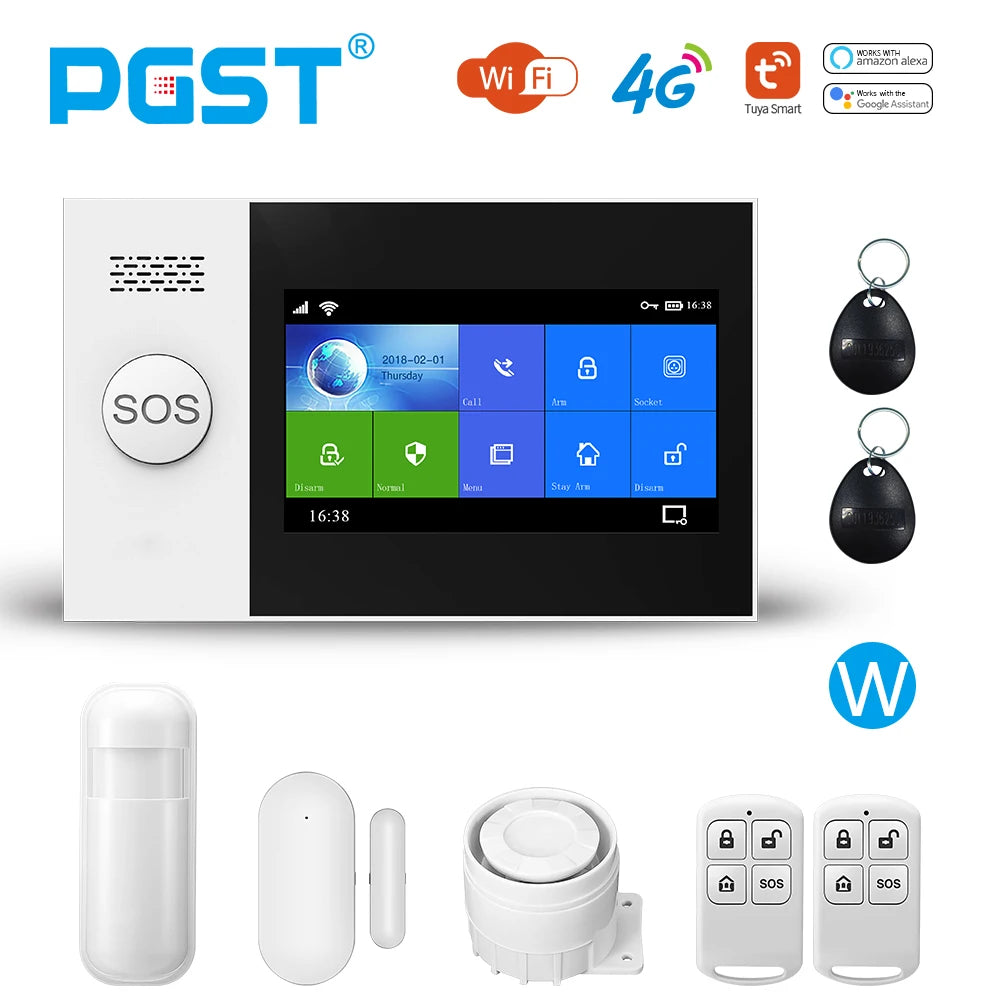 PGST PG-107 Tuya Wireless Home WIFI GSM Home Security With Motion Detector Sensor Burglar Alarm System APP Control Support Alexa