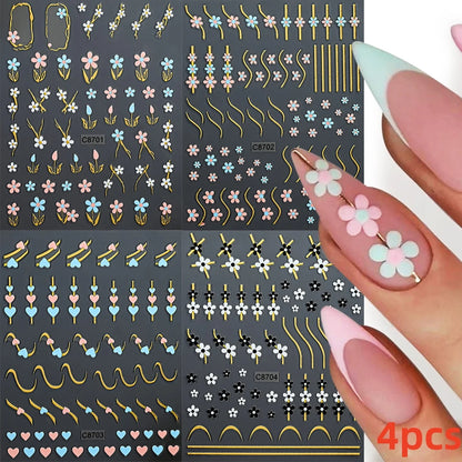 8Pcs Red Heart Nail Stickers 3D Bronzing Silver Gold Heart Shape Star & Moon Metal Totem Nail Slider Self-Adhesive DIY Nail Art*