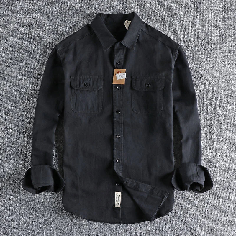 Ameikeji British Style Retro Long Sleeve Shirt Coat Men Spring  Autumn Twill Cotton Versatile Solid Color Male Cargo Work Shirts