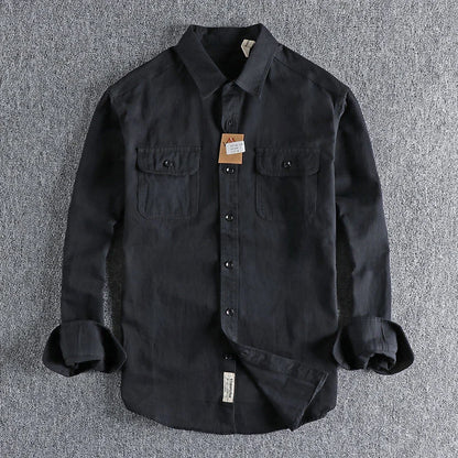 Ameikeji British Style Retro Long Sleeve Shirt Coat Men Spring  Autumn Twill Cotton Versatile Solid Color Male Cargo Work Shirts