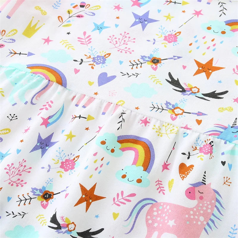 2-7T Jumping Meters Rainbow Short Sleeve Baby Princess Dresses Summer Girls Party Dress  Children Clothing Toddler Dresses
