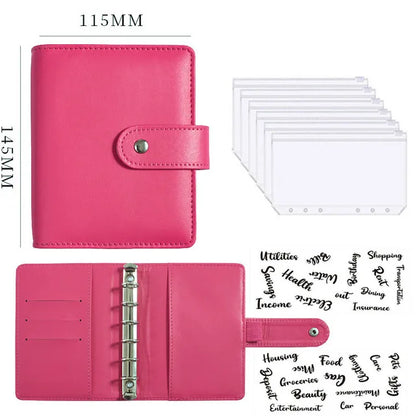 A7 PU Leather Notebook Binder Budget Plan Organizer Binder Cover 6 Binder Pockets And 12 Pcs Expense Budget Sheets Sticker