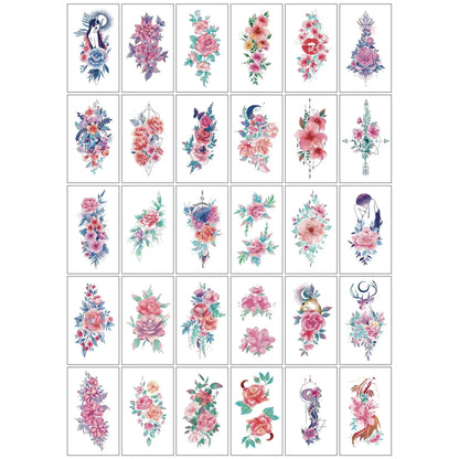 30pcs/lot Watercolor Floral Temporary Tattoo Stickers for Women Girls Small Fake Flower Tattoo Waterproof Hands Wrist Chest Arm