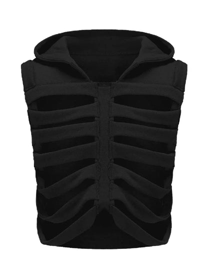 CHRONSTYLE Unisex Men Women Long Sleeve Hoodies Skeleton Hollow Out Solid Sweatshirts Streetwear Spring Fall Party Clubwear 2023