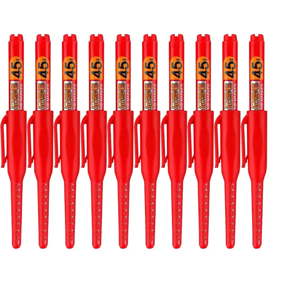 10PCS 45mm Tip Waterproof Long Head Marker Pen Quick-Dry Ink for Woodworking Construction, Deep Hole Non-Toxic Black Red Blue