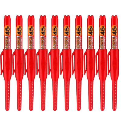 10PCS 45mm Tip Waterproof Long Head Marker Pen Quick-Dry Ink for Woodworking Construction, Deep Hole Non-Toxic Black Red Blue