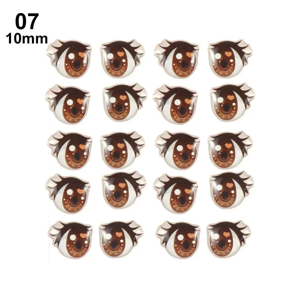 10Pairs Long Eyelashes Cute Love Cartoon Eyes Stickers Anime Figurine Doll Face Organ Paster Clay Decals DIY Doll Accessories