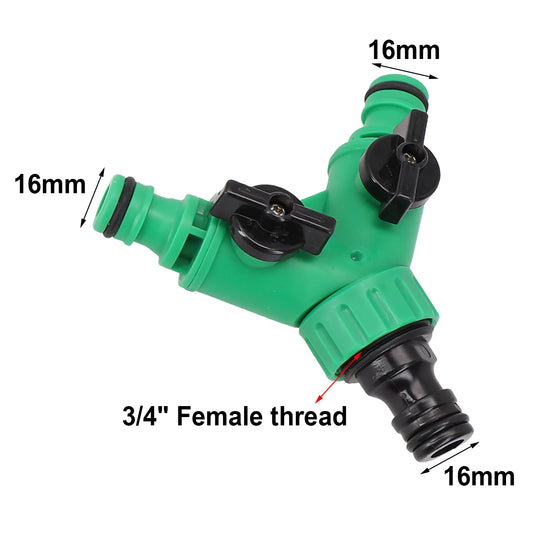 2 Way  Garden Water Pipe Connectors Plastic valve with switch Pipe Adapter Y Shape Hose Splitter out water distribution valve