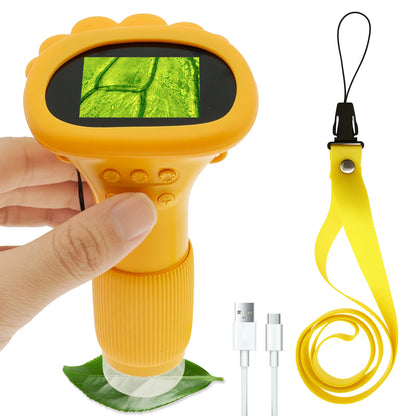 Mini Kids Microscope 1000X 2'' High Definition Display Handheld Pocket Microscope LED Lights Adjustable Portable Science Toys