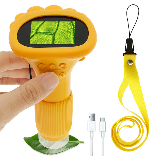Mini Kids Microscope 1000X 2'' High Definition Display Handheld Pocket Microscope LED Lights Adjustable Portable Science Toys