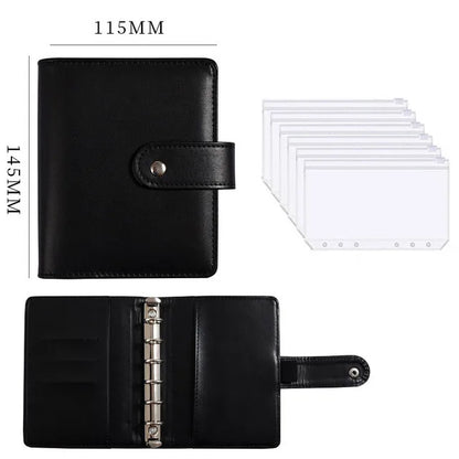 A7 PU Leather Notebook Binder Budget Plan Organizer Binder Cover 6 Binder Pockets And 12 Pcs Expense Budget Sheets Sticker