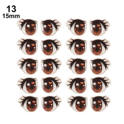 10Pairs Long Eyelashes Cute Love Cartoon Eyes Stickers Anime Figurine Doll Face Organ Paster Clay Decals DIY Doll Accessories