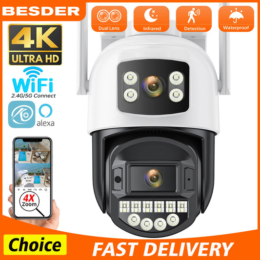 10MP IP Camera Outdoor 5G WiFi Camera 4X Zoom 4K 8MP HD Dual Lens Two Way Audio AI Auto Tracking CCTV Video Surveillance Camera