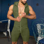 Men's Casual Sleeveless Jumpsuit Breathable Bodysuit Zipper Hooded Rompers Shorts Skinny Home Wear Tracksuit Pajamas 2025 New