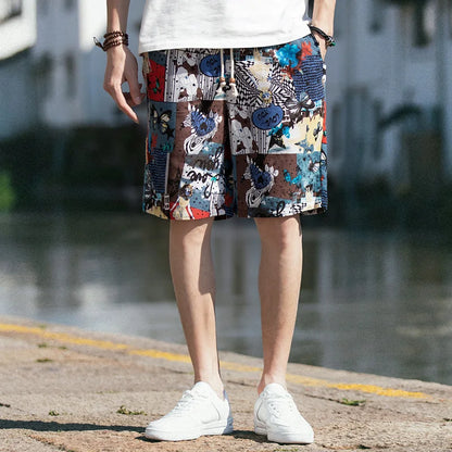 2025 Summer New Boutique Flower Cotton Linen Men's Casual Beach Shorts Men's Comfortable Breathable Leisure Shorts Male XXXXXL