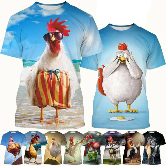 2024 Fashion Graphic Chicken 3D Printing Men's T-shirt Funny Anime Chicken Unisex Casual Short Sleeve tees tops