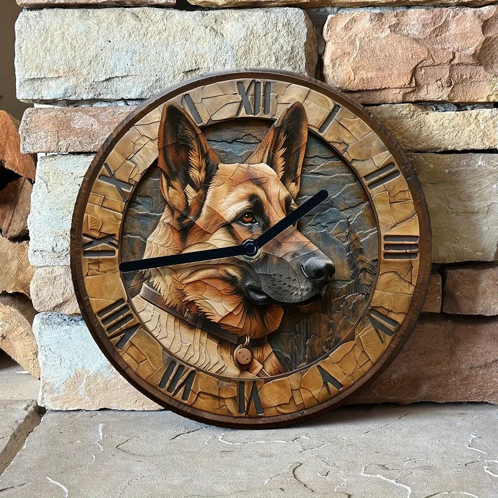 German Shepherd Aluminum Wall Clock - Diy, Spring-Themed Bedroom Decor, Perfect Easter Gift For Boys