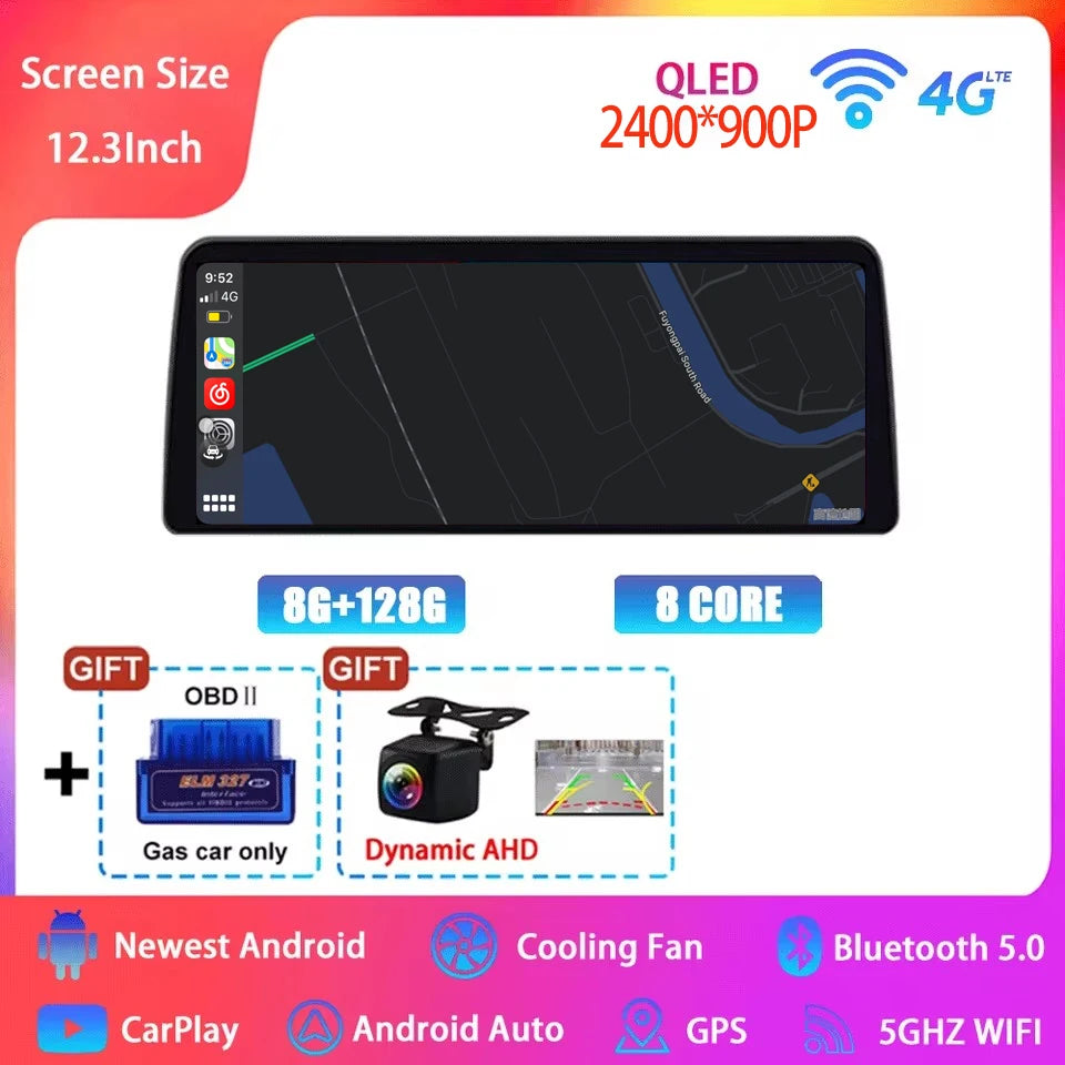12.3  For Mazda 3 Mazda3 3 Axela BM 2013 - 2019 Android 14 QLED Screen GPS Car Radio Video Player Multimedia Navigation Carplay