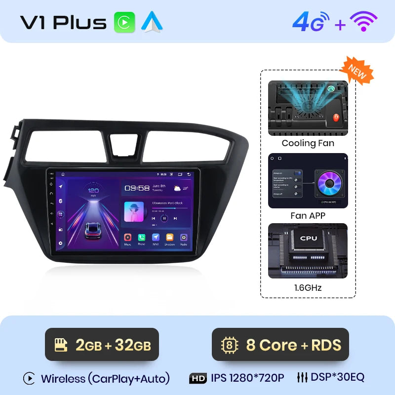 Junsun V1 Carplay Android Radio for Hyundai I20 2014 2015 -2018 2019 AI Voice 4G Car Multimedia Navigation GPS 2din autoradio