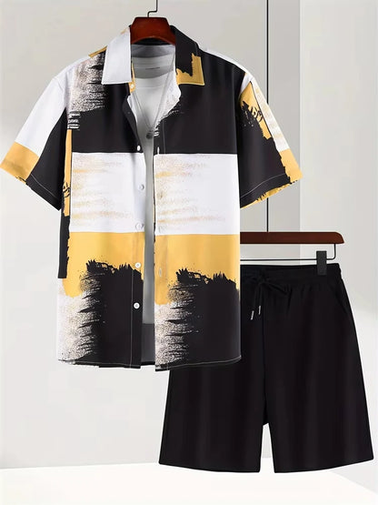 Summer Men's Short Sleeve Shirt And Beach Shorts Set Ethnic Print Outdoor Street Men's Fashion Shorts Men's Short Sleeve Shirt
