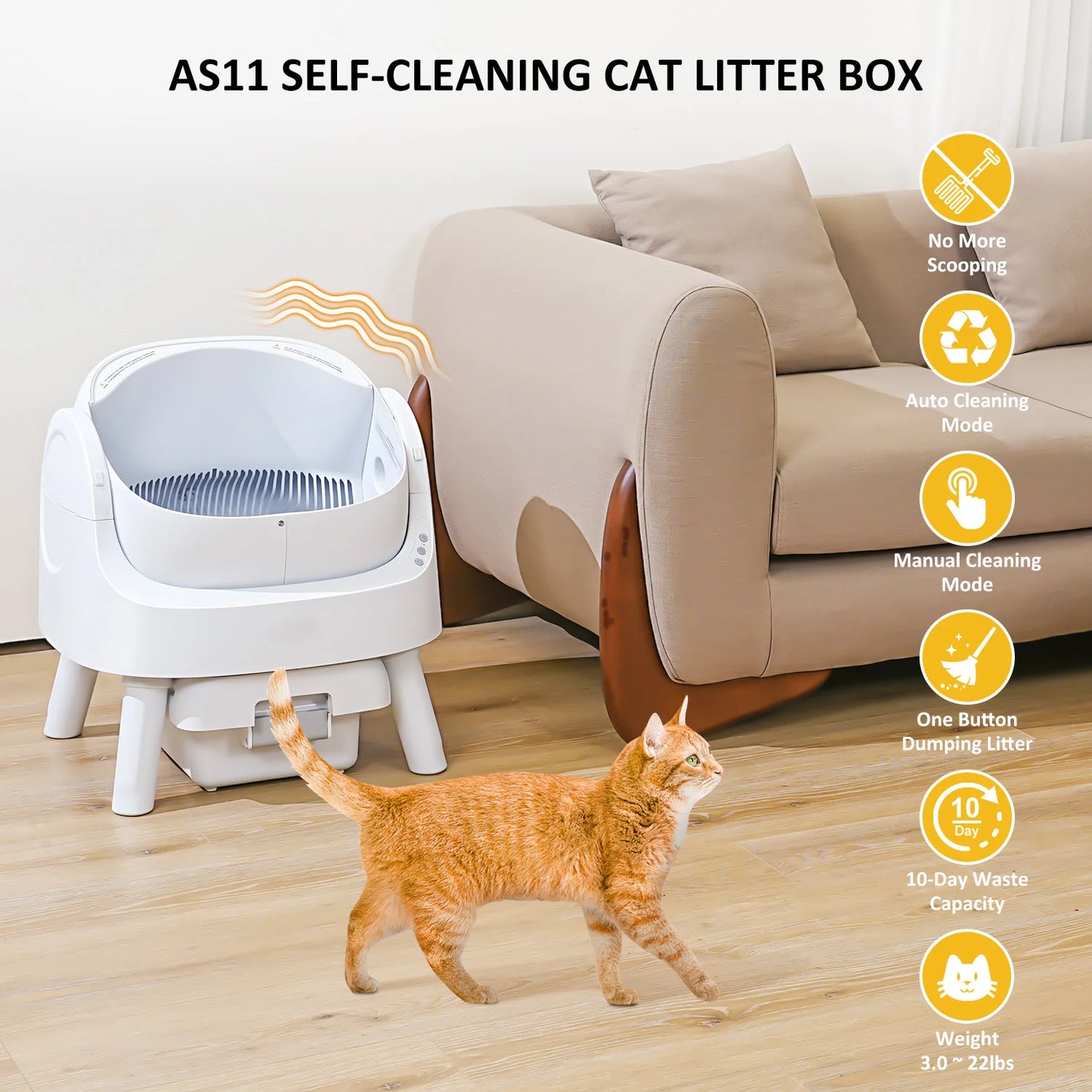 AutoScooper Automatic Cat Litter Box Safety Self Cleaning Machine, Includes Mat And Trash Bags, White (Manufactured By PetPivot)