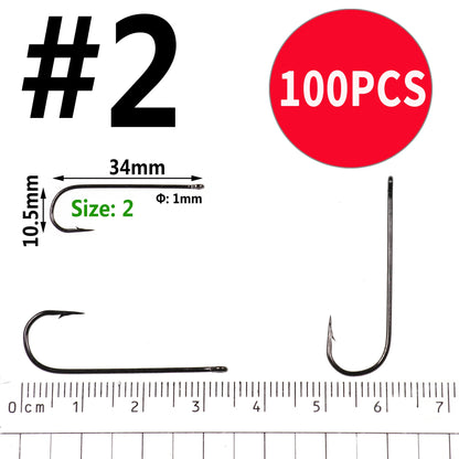 Wifreo 100PCS Aberdeen Long Shank Fish Hook Saltwater Fresh Water Fishing Hooks Sabiki Rig Streamer Fly Hook Size 16 to  2/0 3/0