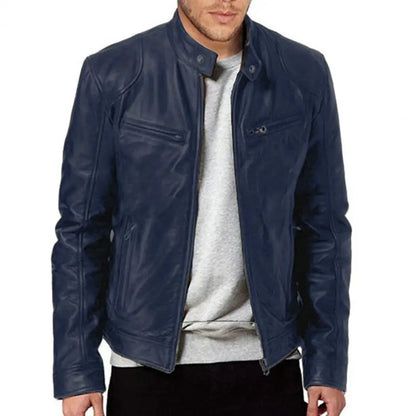 Fashion Mens Leather Jacket Slim Fit Stand Collar PU Jacket Male Anti-wind Motorcycle Lapel Diagonal Zipper Jackets Men 2024