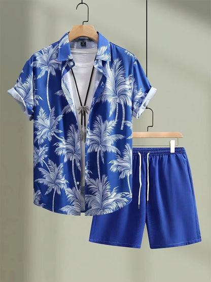 Summer Men's Short Sleeve Shirt And Beach Shorts Set Ethnic Print Outdoor Street Men's Fashion Shorts Men's Short Sleeve Shirt