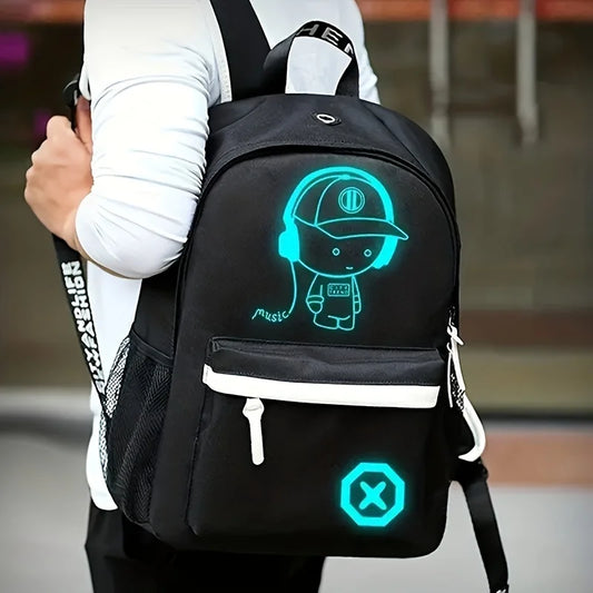 2pc Luminous Student Backpack Set Leisure Shoulder Bag Chest Bag Lightweight Large Capacity Schoolbag Travel Bag with USB Socket