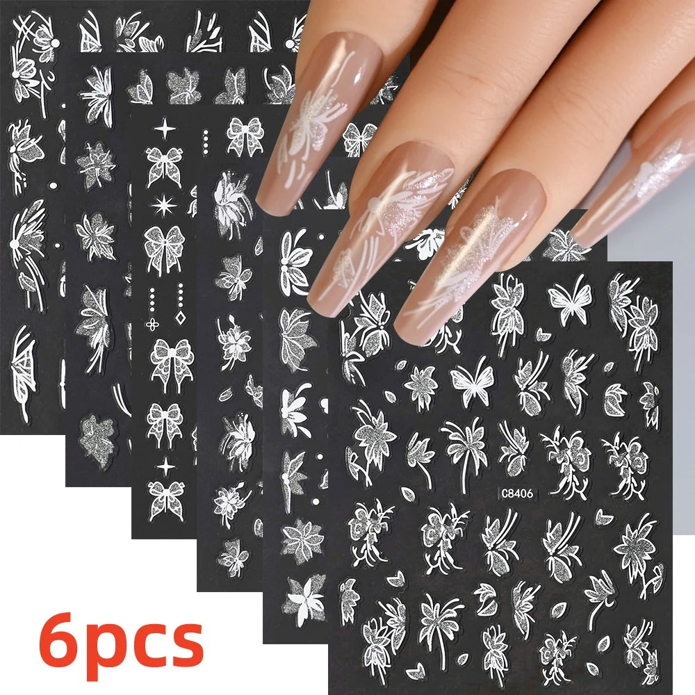 8Pcs Red Heart Nail Stickers 3D Bronzing Silver Gold Heart Shape Star & Moon Metal Totem Nail Slider Self-Adhesive DIY Nail Art*