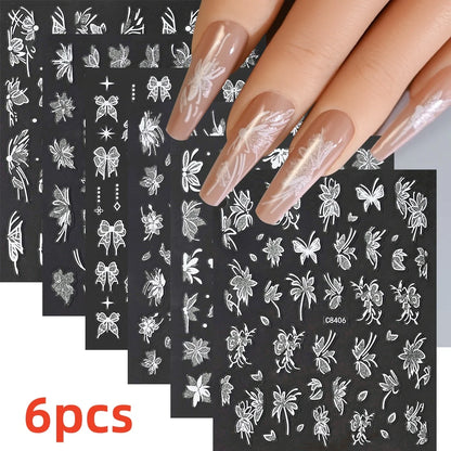 8Pcs Red Heart Nail Stickers 3D Bronzing Silver Gold Heart Shape Star & Moon Metal Totem Nail Slider Self-Adhesive DIY Nail Art*