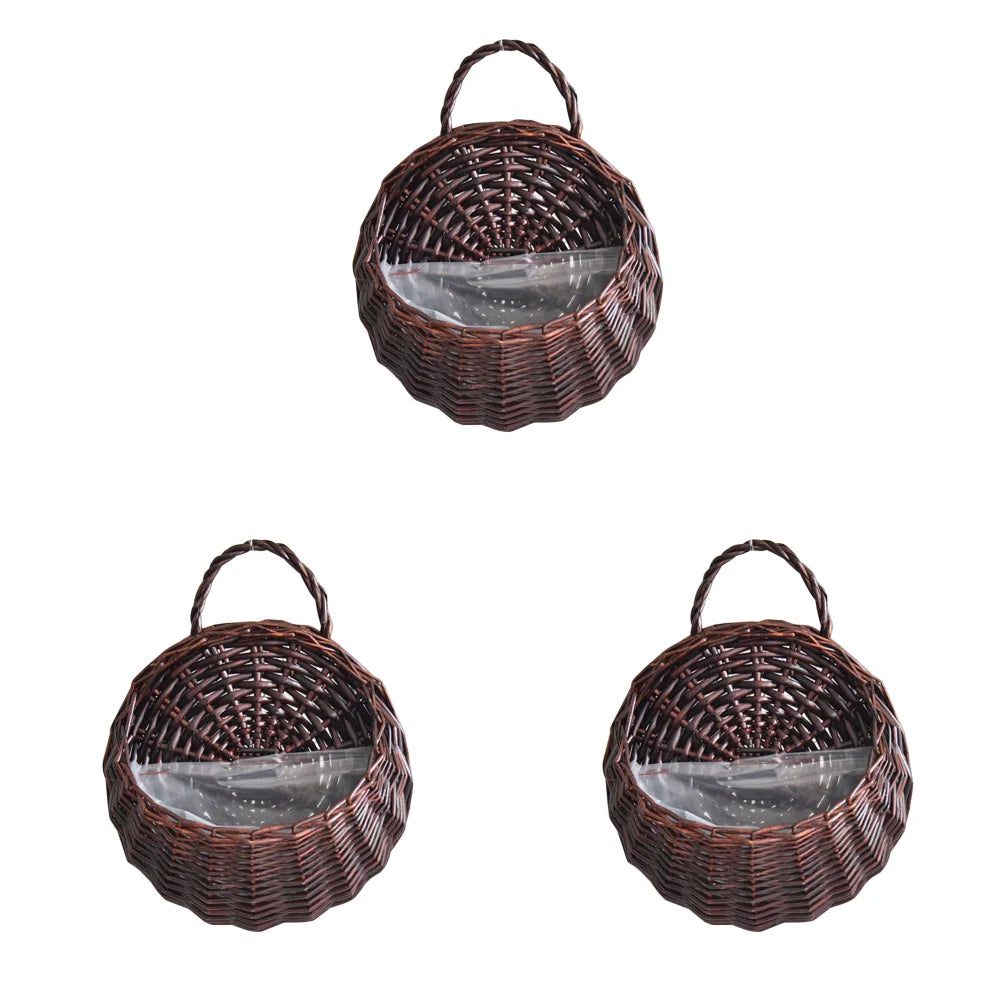 Wall Mounted Rattan Basket Hanging Planter Basket Handmade Wicker Flower Pot Home Garden Balcony Decor Woven Rattan Vase Baskets