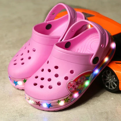 LED Flashing Girl Boy Kids Sneaker Hole Sandals First Walker Children's Boots In Summer Hollow Baby Beach Shoes