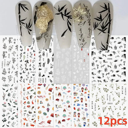 8Pcs Red Heart Nail Stickers 3D Bronzing Silver Gold Heart Shape Star & Moon Metal Totem Nail Slider Self-Adhesive DIY Nail Art*