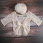 Ylsteed Newborn Photoshoot Outfit Big Bowknot White Long Sleeve Lace Romper with Headband Photo Props for Infants Portrait prop