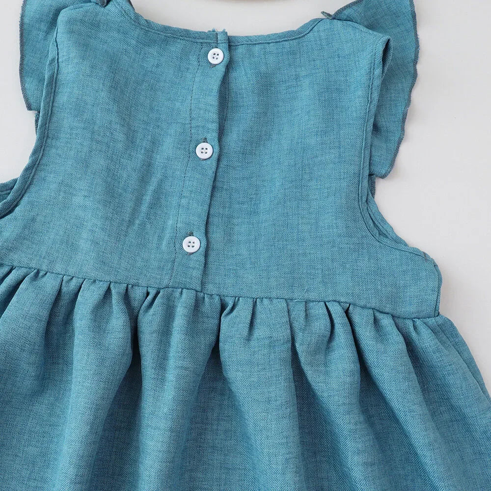 Bear Leader Summer Ruffled Edge Sleeveless Solid Color Girls Bow Princess Dresses Kids Clothing Baby Casual Wear 3-7 Years