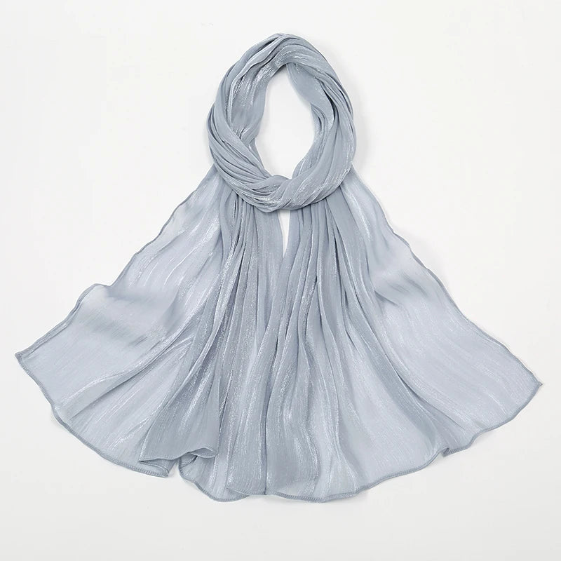 New Premium Silk Crinkle Hijab Scarf Women Shawls Plain Muslim Women Hijabs Breathab Islam Women Turban Pleated Scarf Ramadan