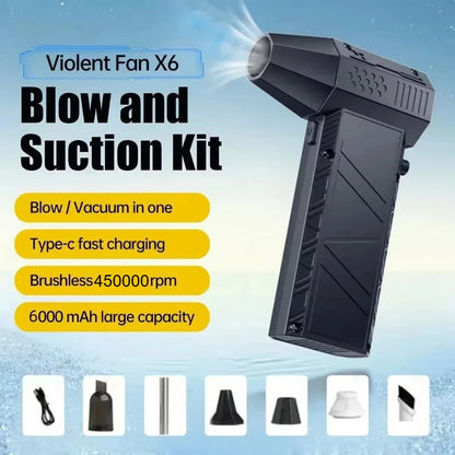 450000RPM X6 Air Blower Powerful dust Vacuum Cleaner Fast Charging Strong Wind Brushless Violent Fan for car/computer cleaning