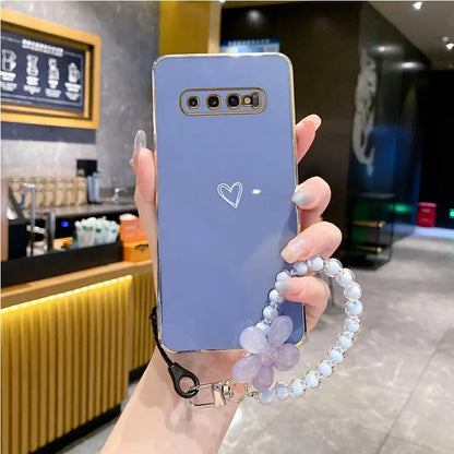 S 10 8 9 Love Heart Flower Strap Case On For Samsung Galaxy S10 S9 S8 Plus S 10plus s9 s8plus s10 s 8 s 9plus s9 Cover s10plus