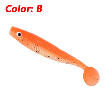 10 Pcs Fishing Double Colors Silicone 3D Eyes Soft Lure 6.8cm 2g T-tail Jig Wobblers Tackle Artificial Sequin Bait for Bass
