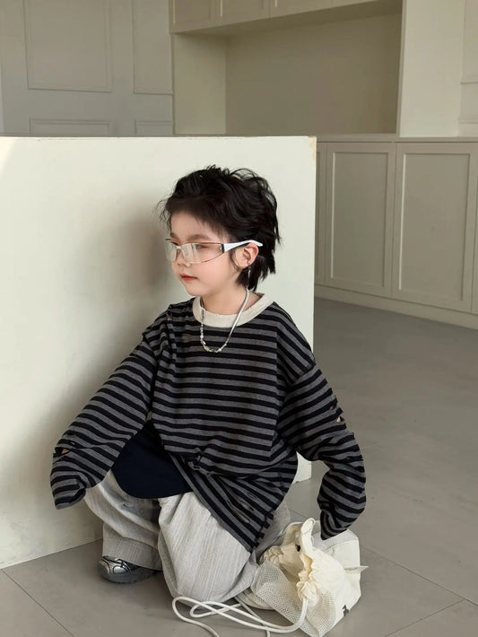 Kids Shirts New Spring Fashion Korean Undershirts Baggy Long Sleeve Simple Style 2025
