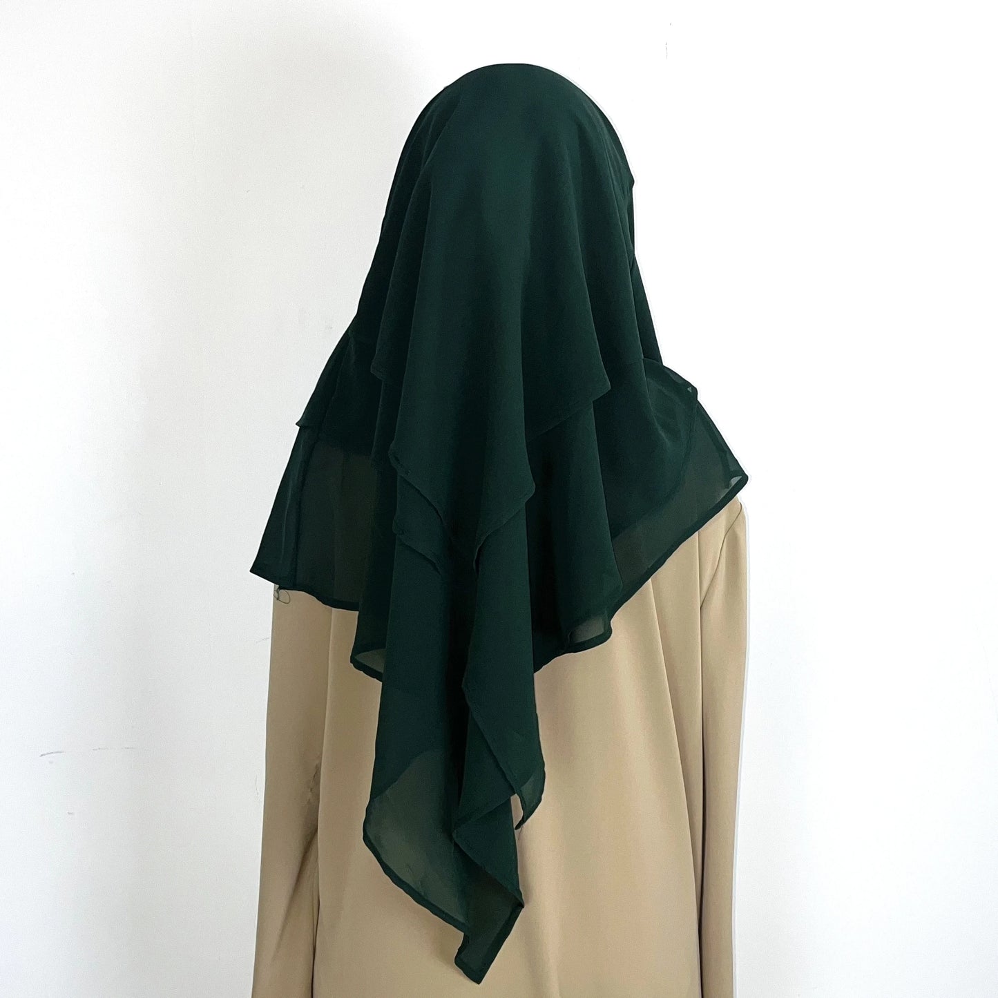 2024 Summer Three-layer Chiffon Hijab Solid Color Khimar Adjustable Women's Gauze Ethnic Shawl Breathable and Comfortable Hijab