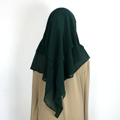 2024 Summer Three-layer Chiffon Hijab Solid Color Khimar Adjustable Women's Gauze Ethnic Shawl Breathable and Comfortable Hijab