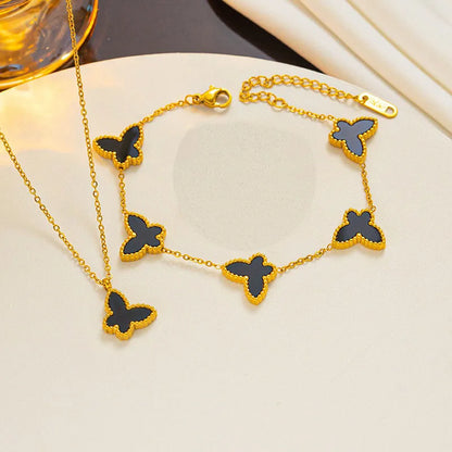 1/2/3Pcs 18K Gold Plated Stainless Steel Butterfly Bracelet for Women, Elegant Butterfly Hand Decor Necklace Bracelet Jewelry