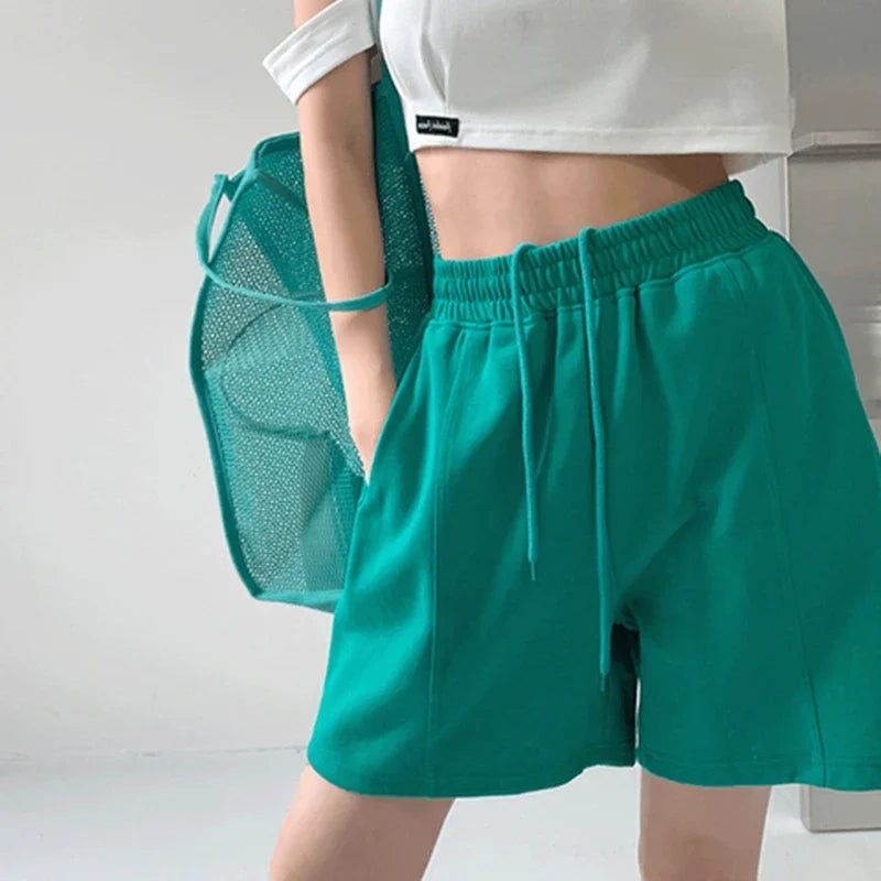 Lucyever Blue Pink Black Women's Shorts 2025 Summer High Waist Wide Leg Shorts for Women Casual Loose Soft Sports Short Pants