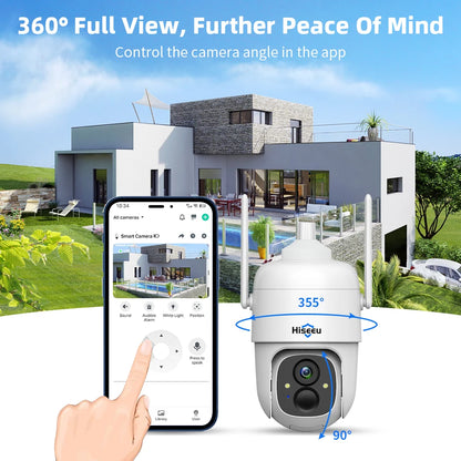 Hiseeu 3MP Cloud AI WiFi Video Security Surveillance Camera Rechargeable Battery with Solar Panel Outdoor Pan & Tilt Wireless