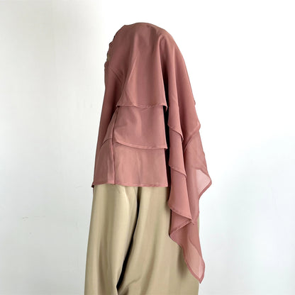 2024 Summer Three-layer Chiffon Hijab Solid Color Khimar Adjustable Women's Gauze Ethnic Shawl Breathable and Comfortable Hijab